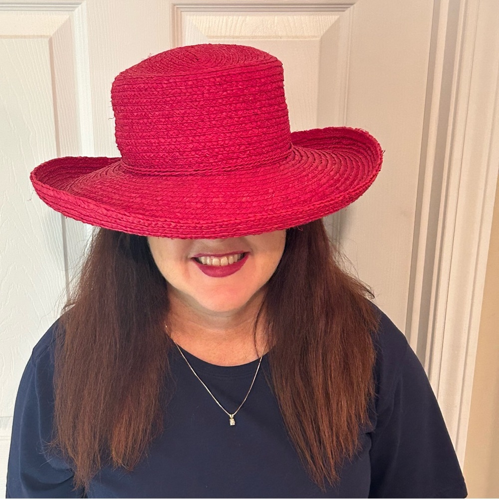 Scala Studios NWT Hot Pink Straw Hat Natural Fibers Bow One Size